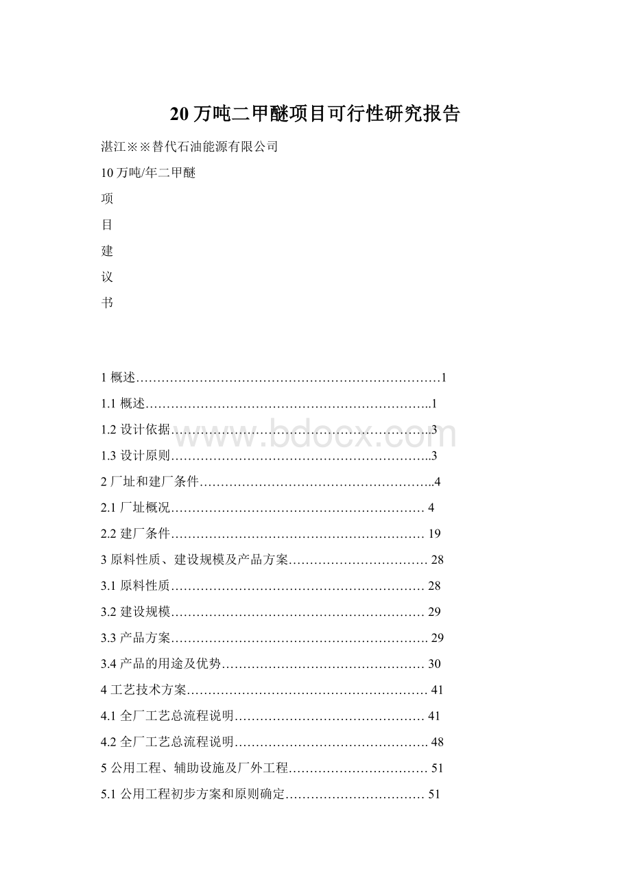 20万吨二甲醚项目可行性研究报告.docx_第1页