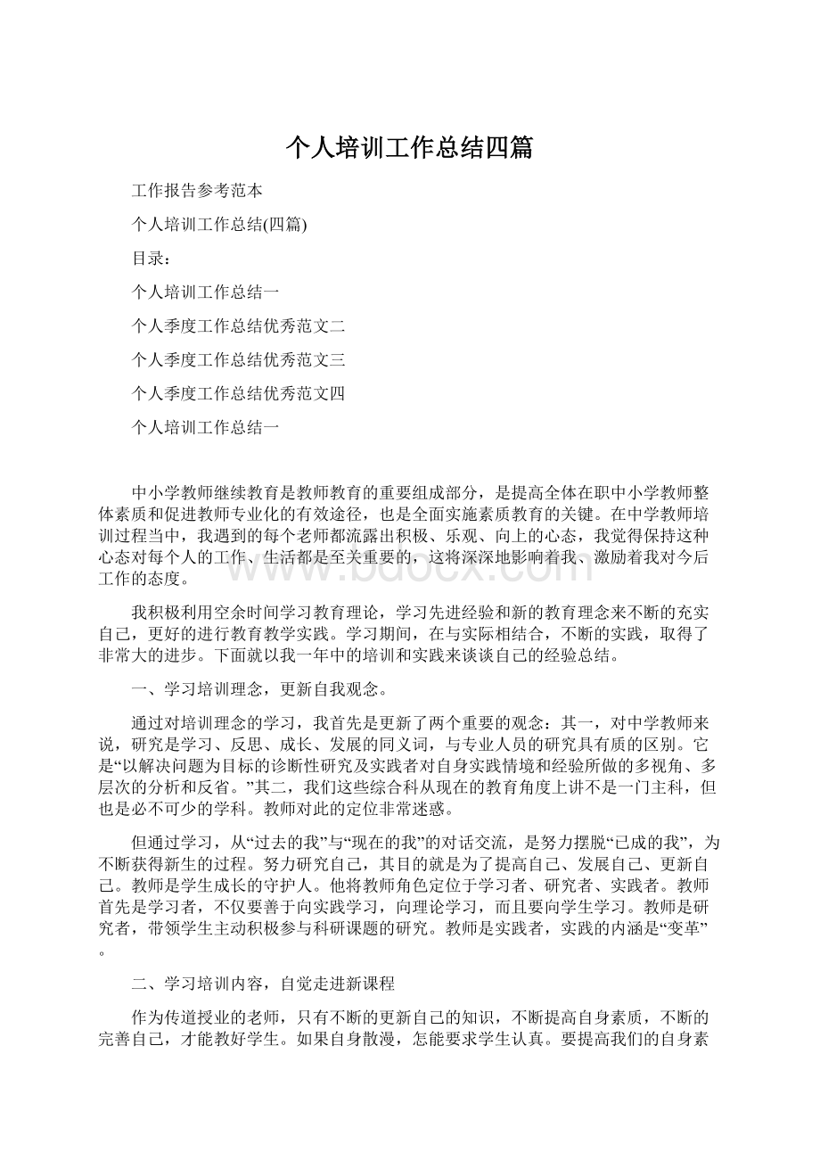 个人培训工作总结四篇Word格式文档下载.docx