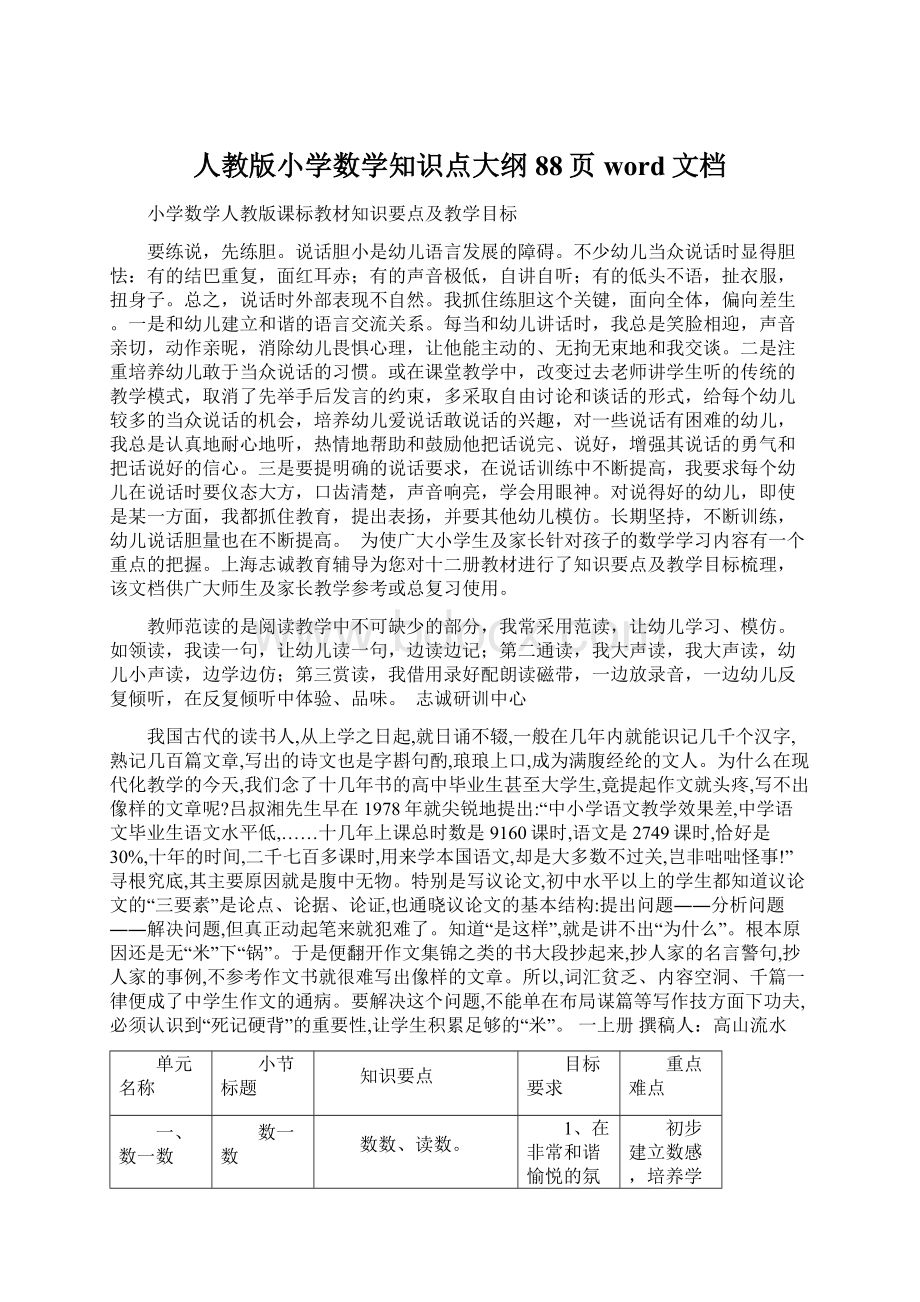 人教版小学数学知识点大纲88页word文档Word格式.docx_第1页