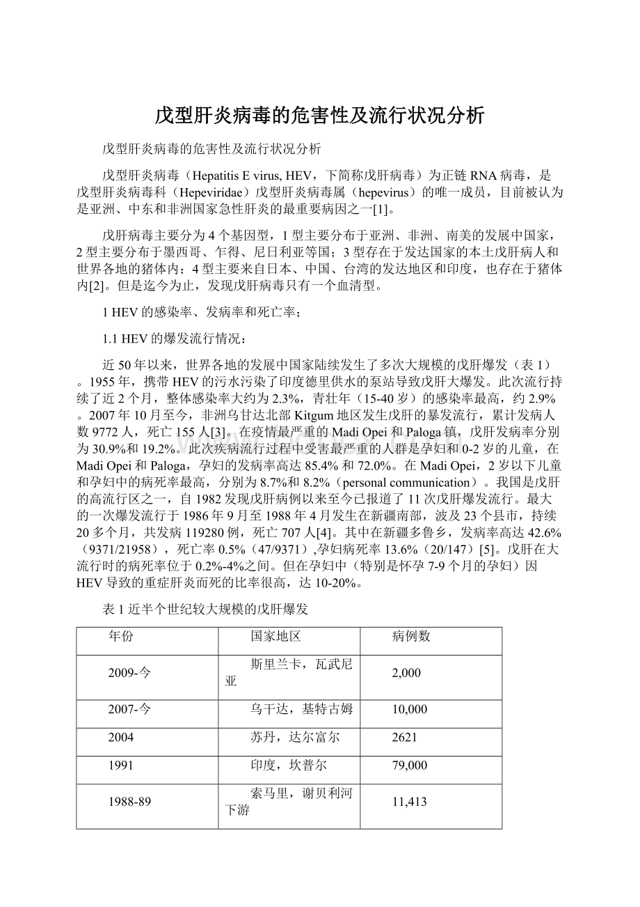 戊型肝炎病毒的危害性及流行状况分析Word文档下载推荐.docx_第1页