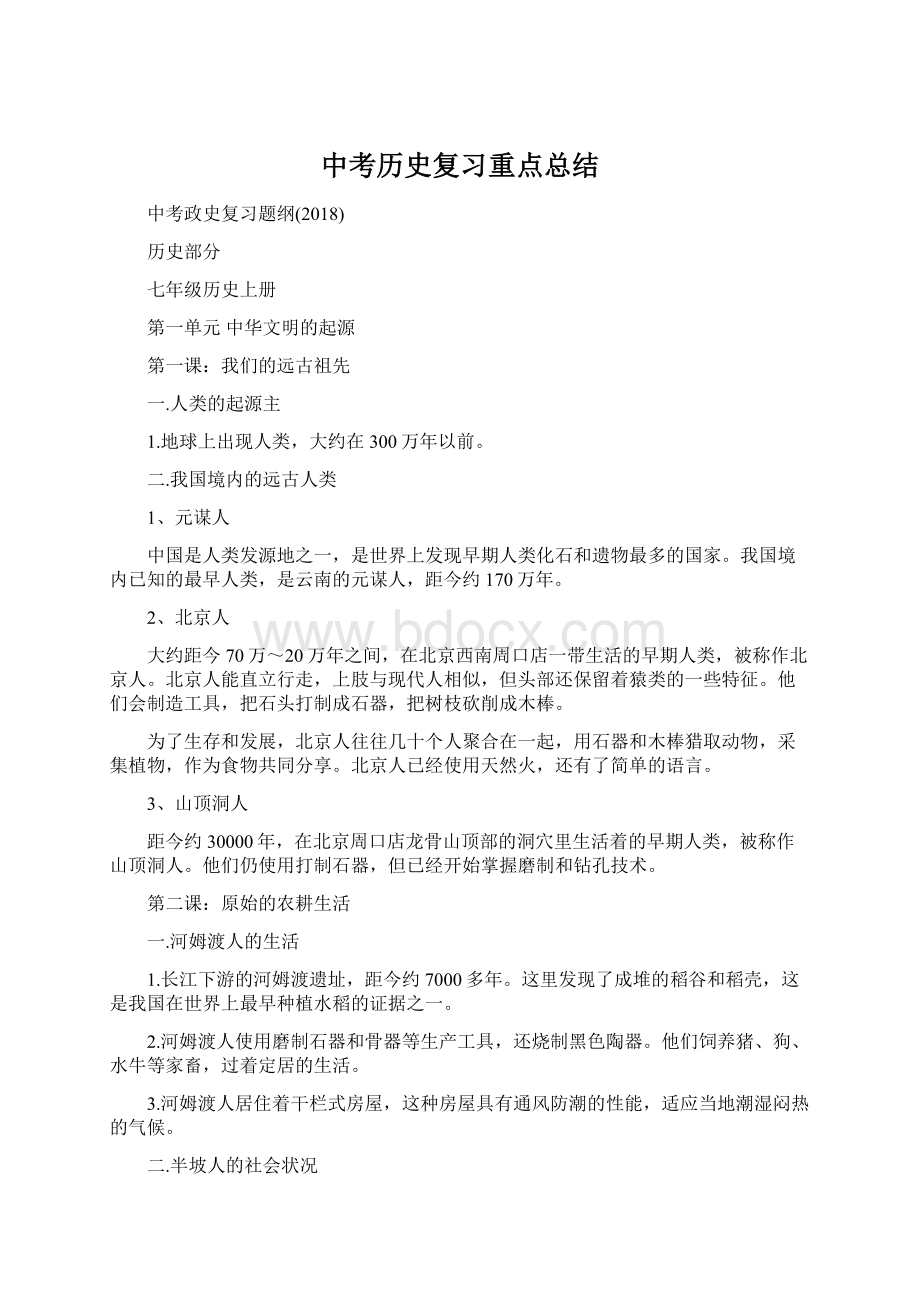 中考历史复习重点总结Word格式文档下载.docx_第1页