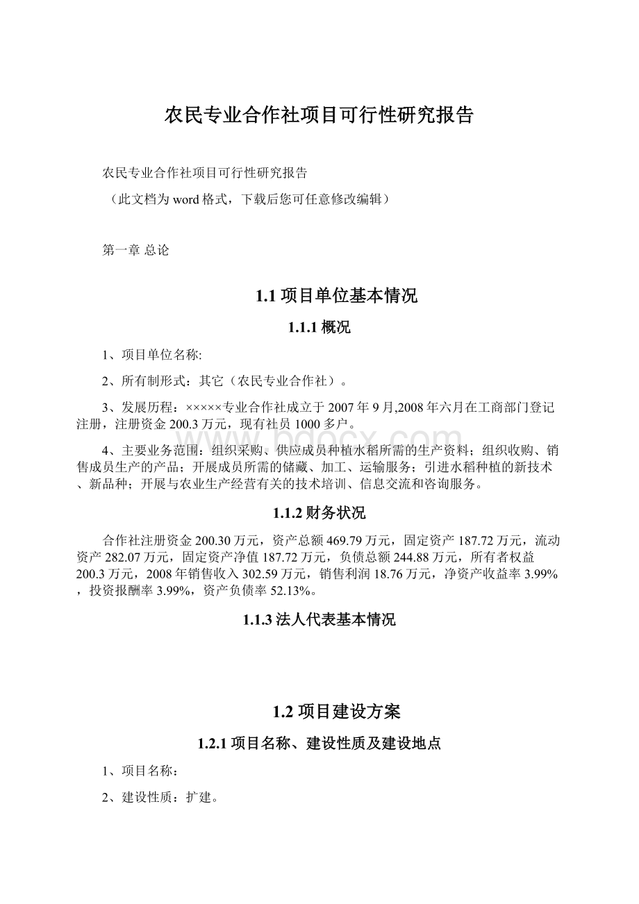 农民专业合作社项目可行性研究报告Word格式文档下载.docx