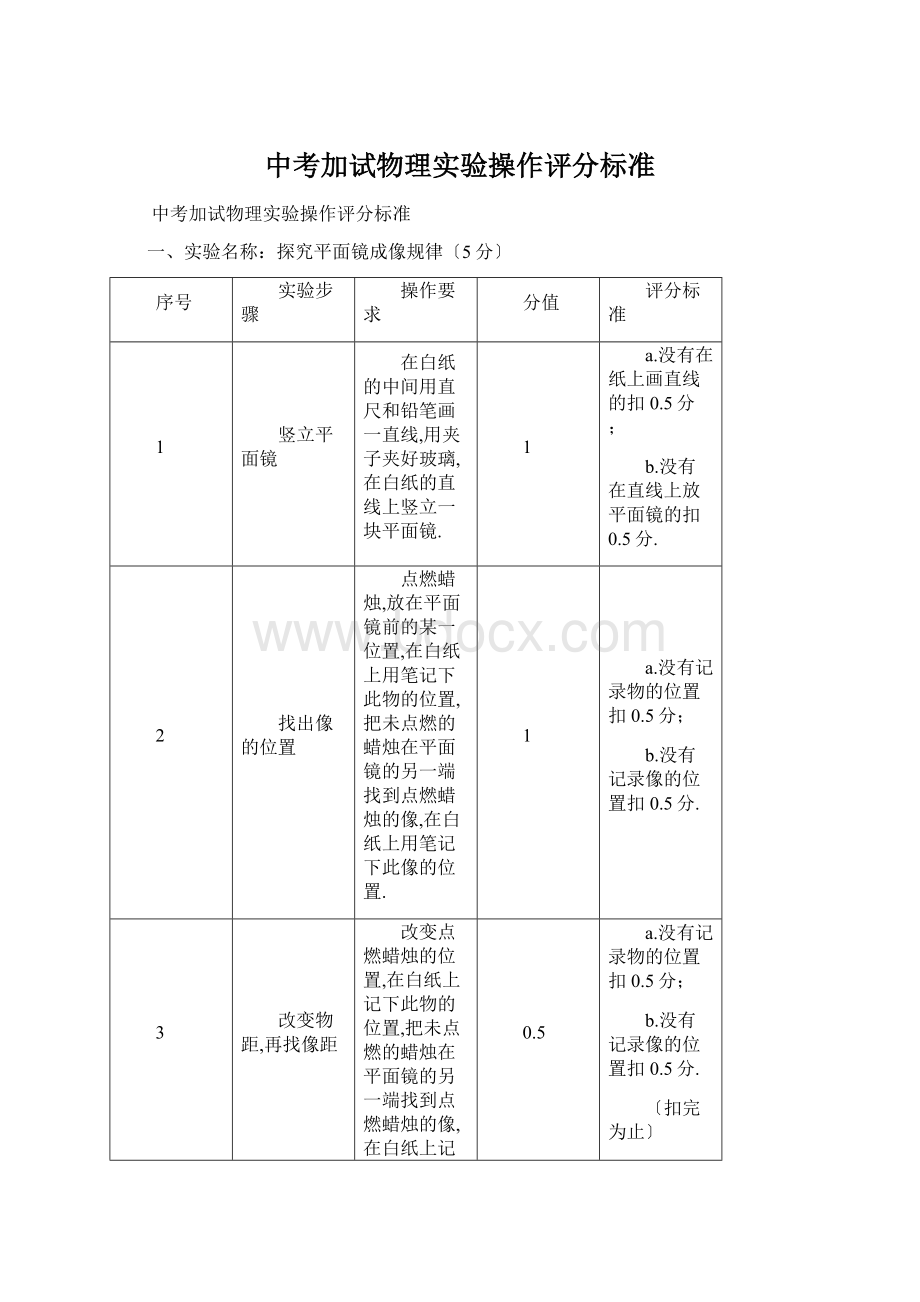 中考加试物理实验操作评分标准Word格式.docx