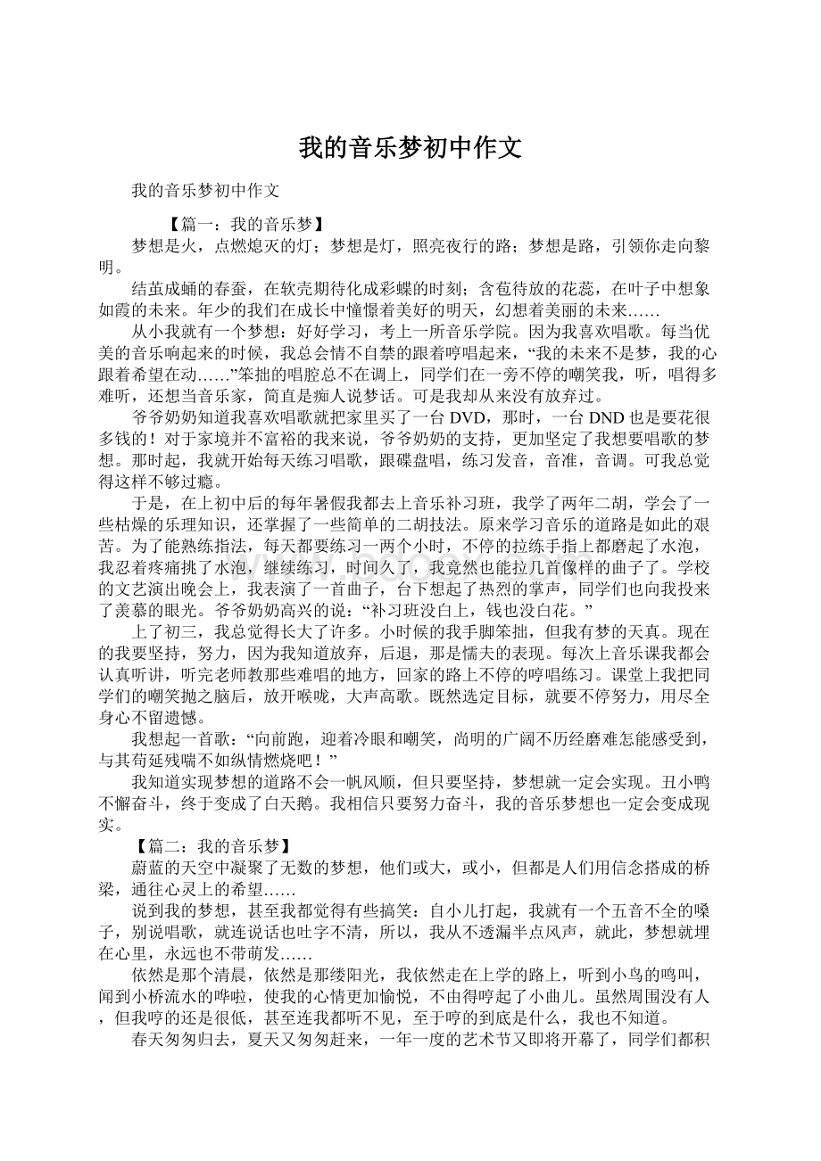 我的音乐梦初中作文Word格式文档下载.docx