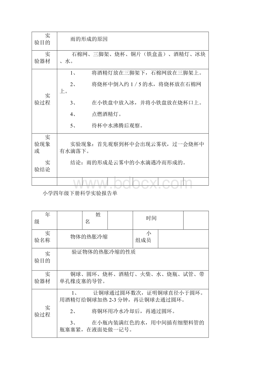 小学科学四年级下册实验报告单Word文档下载推荐.docx_第2页