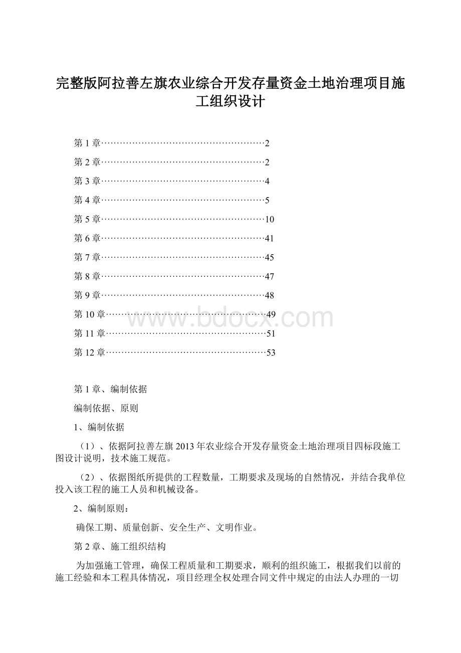 完整版阿拉善左旗农业综合开发存量资金土地治理项目施工组织设计文档格式.docx