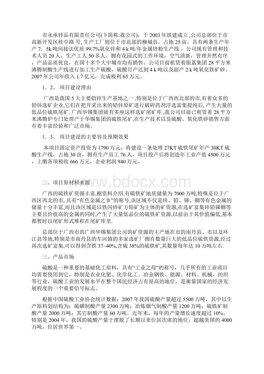 硫铁尾矿综合30kt硫酸项目实施建议书Word格式文档下载.docx_第2页