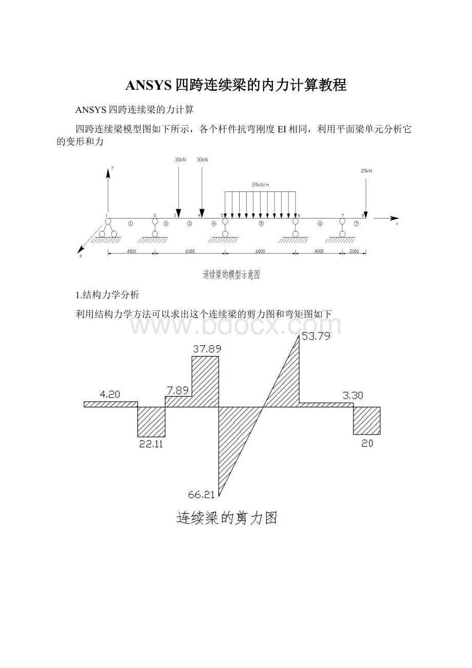 ANSYS四跨连续梁的内力计算教程.docx_第1页