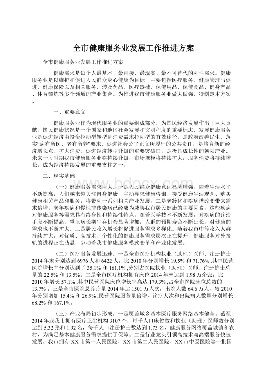 全市健康服务业发展工作推进方案.docx