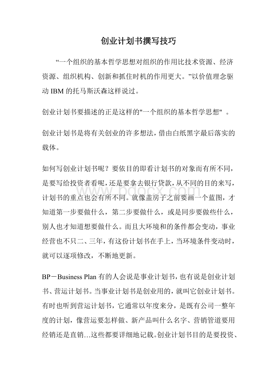 创业计划书撰写技巧Word格式文档下载.doc_第1页