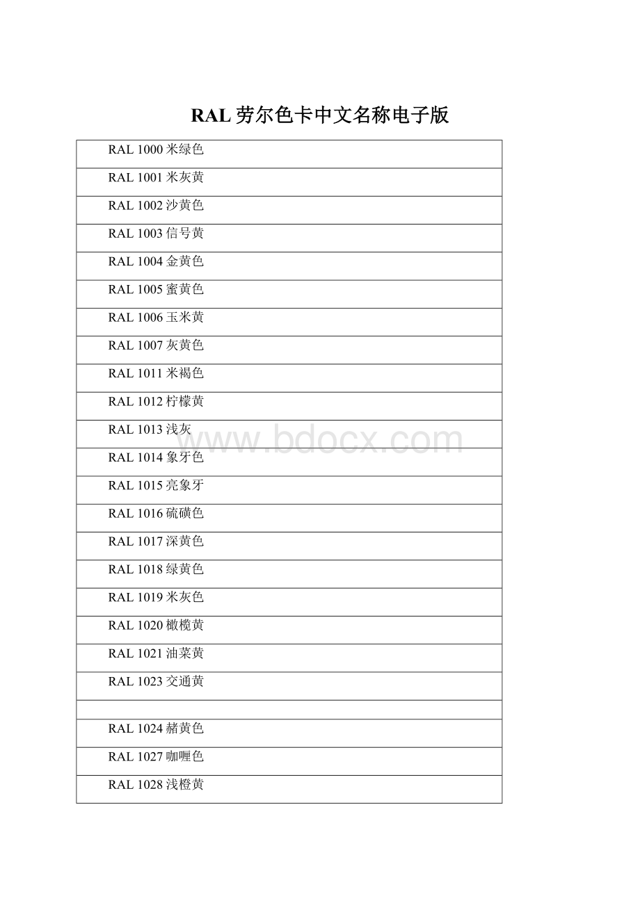 RAL劳尔色卡中文名称电子版Word下载.docx