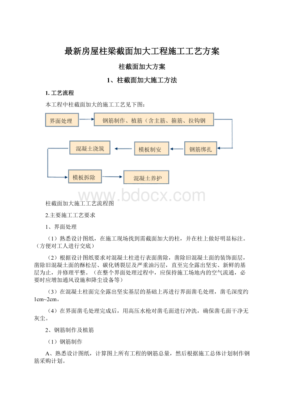 最新房屋柱梁截面加大工程施工工艺方案Word下载.docx_第1页