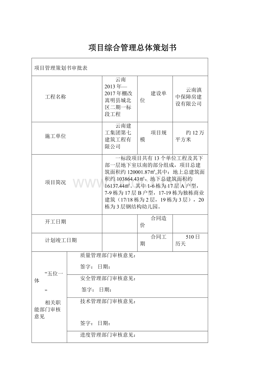 项目综合管理总体策划书Word格式.docx_第1页