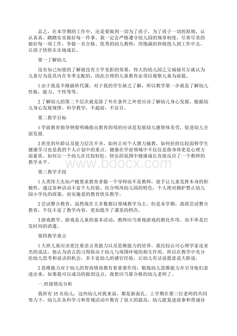 精选计划大班幼师个人工作计划四篇Word文档格式.docx_第2页