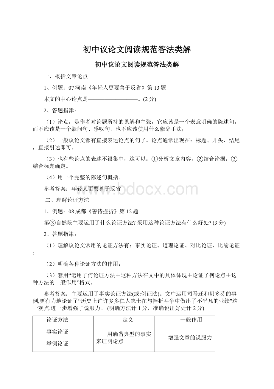 初中议论文阅读规范答法类解Word格式文档下载.docx