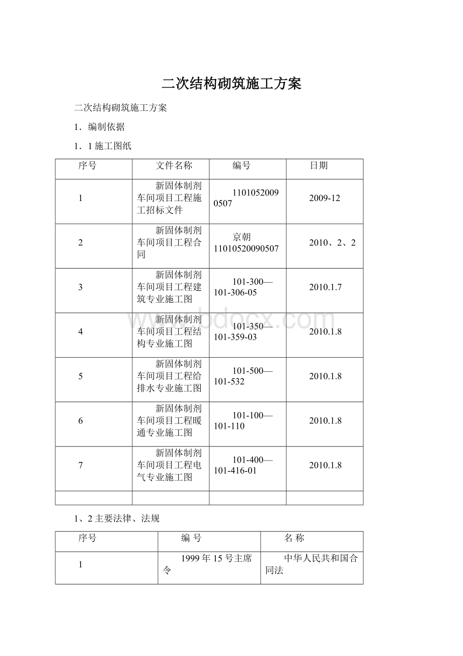 二次结构砌筑施工方案Word文档格式.docx