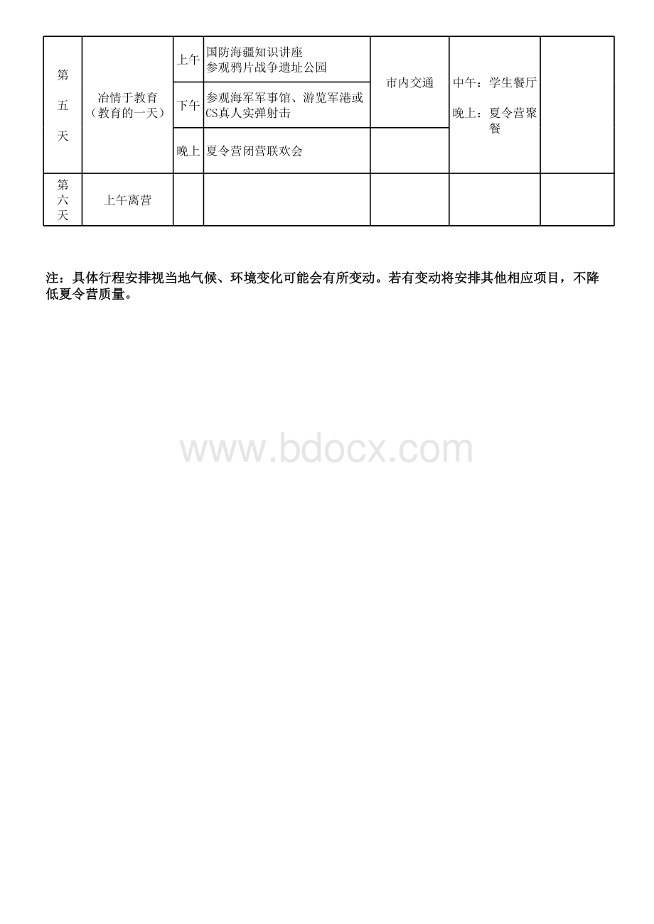 夏令营具体行程安排表格文件下载.xls_第2页