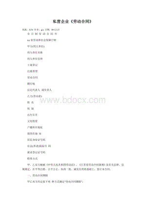 劳动合同私营企业Word文档下载推荐.doc