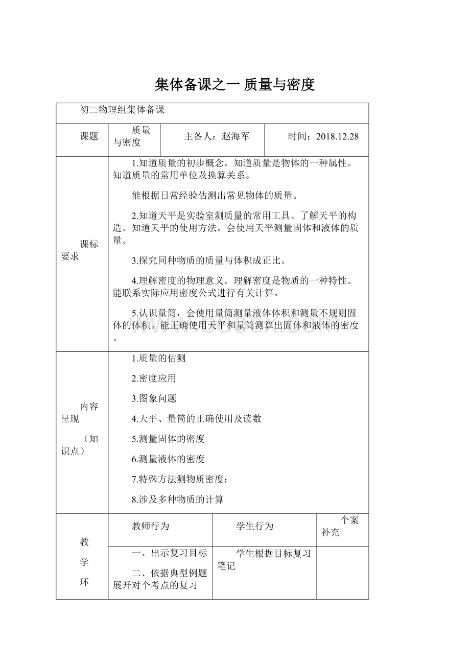 集体备课之一 质量与密度Word文档格式.docx_第1页