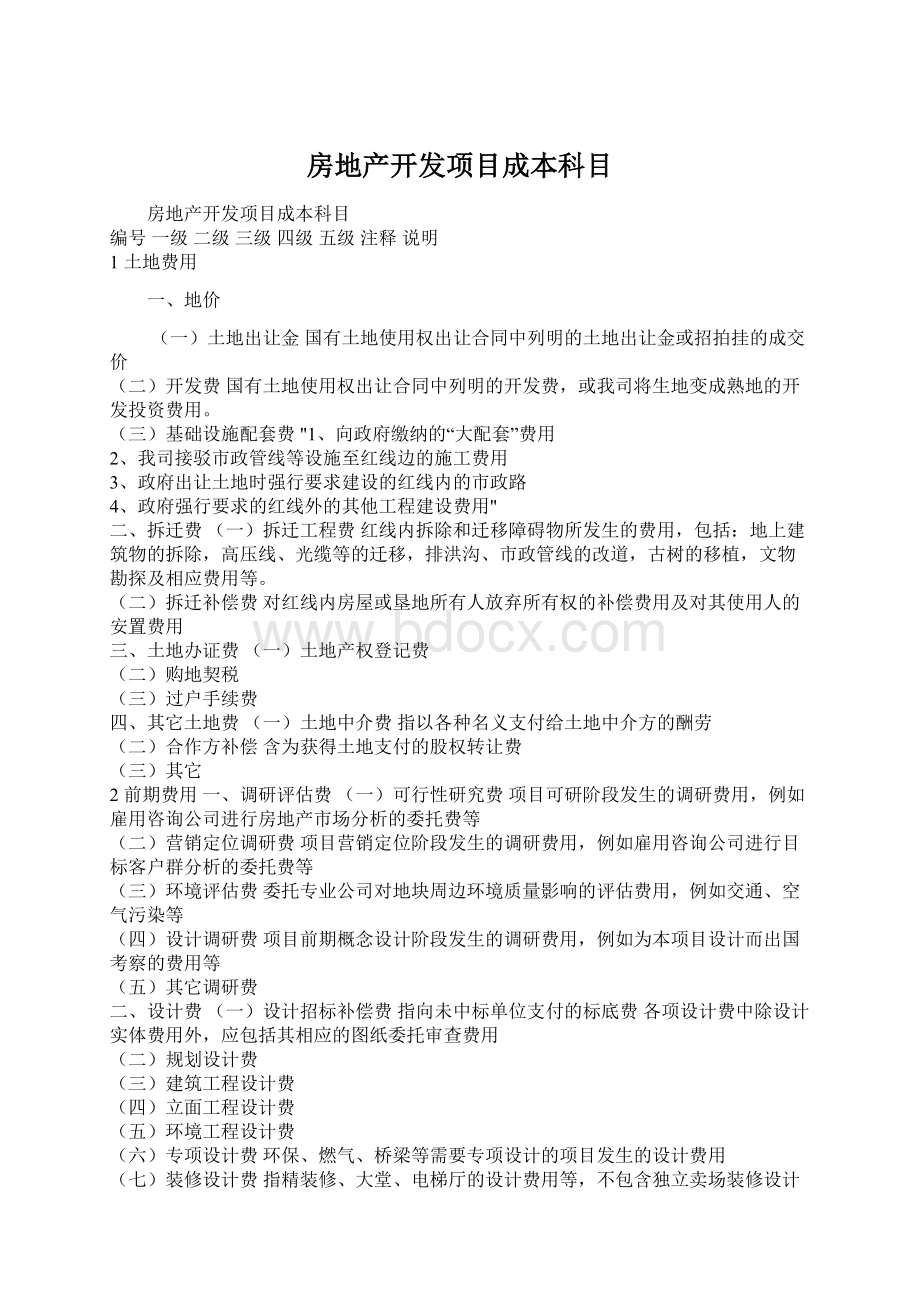 房地产开发项目成本科目Word文件下载.docx_第1页