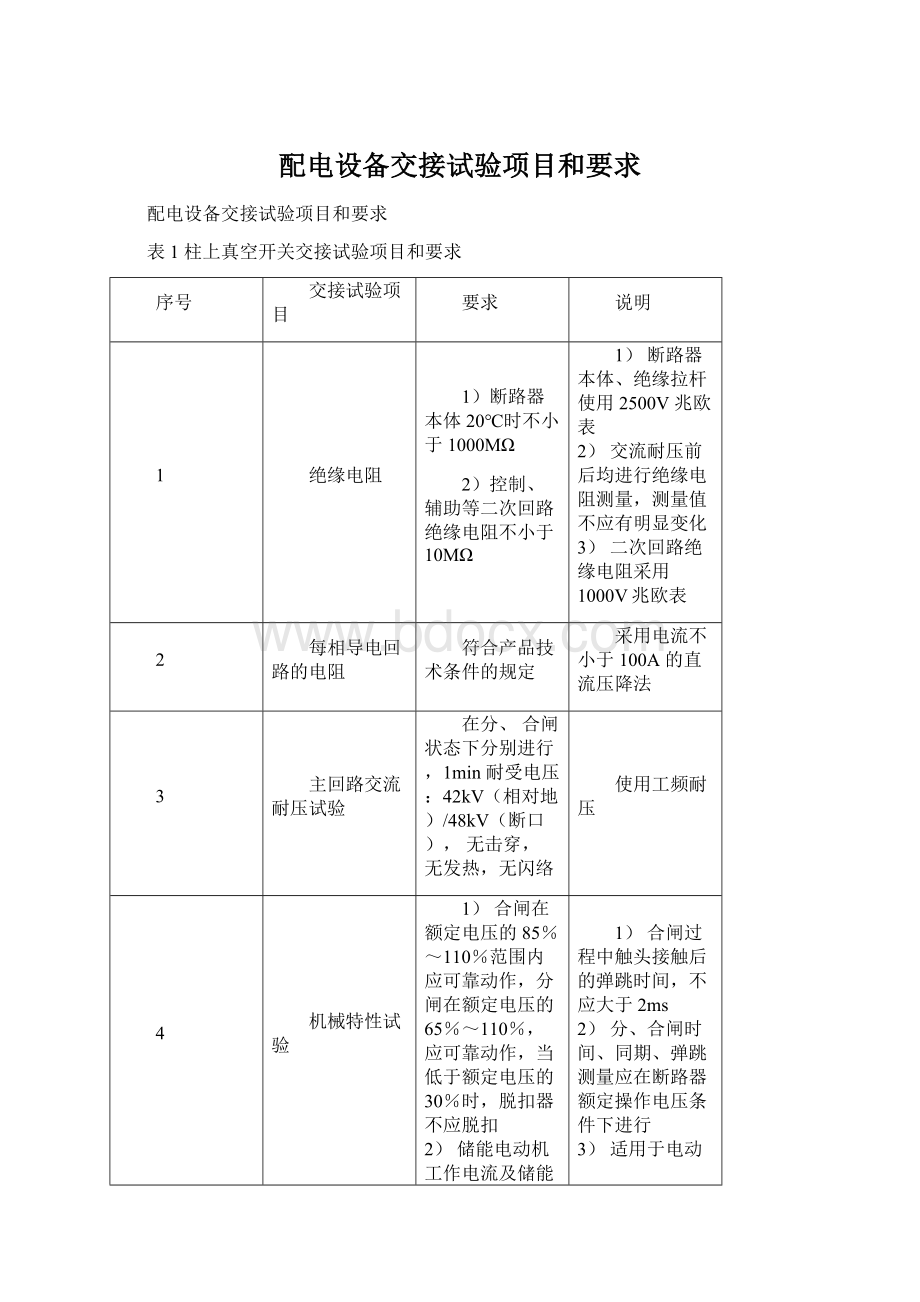 配电设备交接试验项目和要求.docx