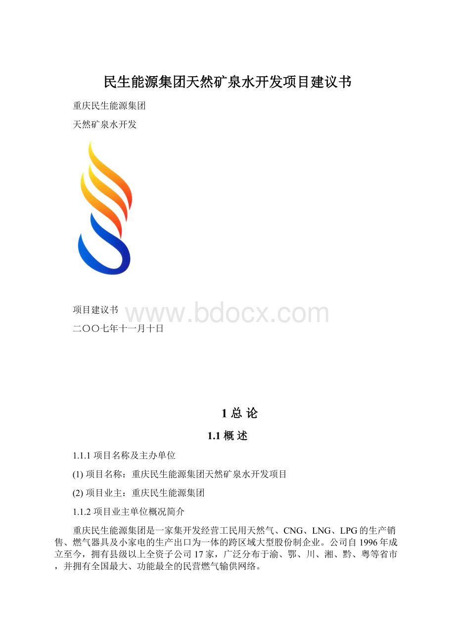 民生能源集团天然矿泉水开发项目建议书Word文档格式.docx