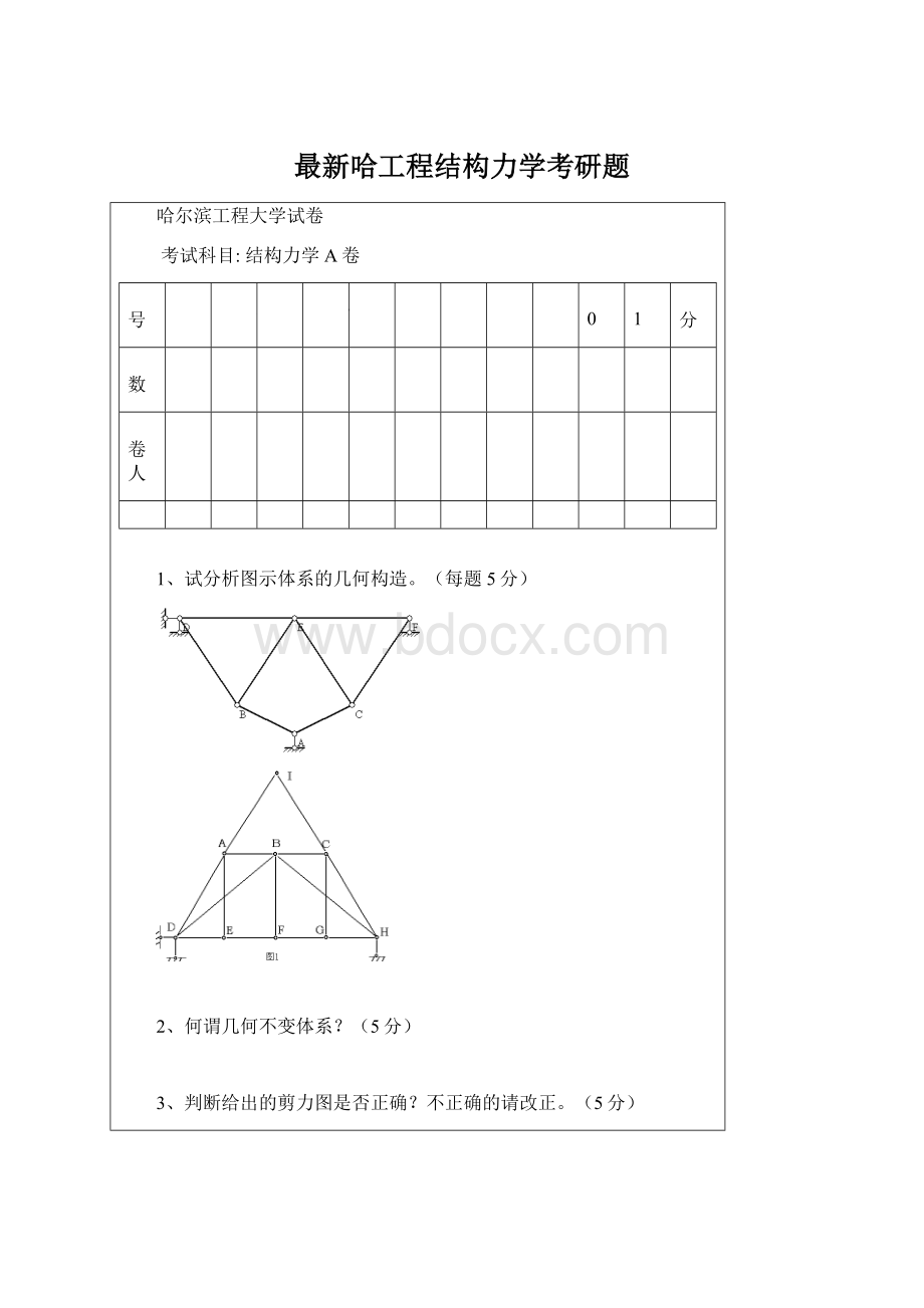 最新哈工程结构力学考研题Word格式文档下载.docx