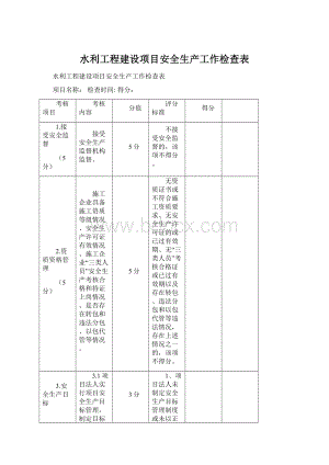 水利工程建设项目安全生产工作检查表文档格式.docx