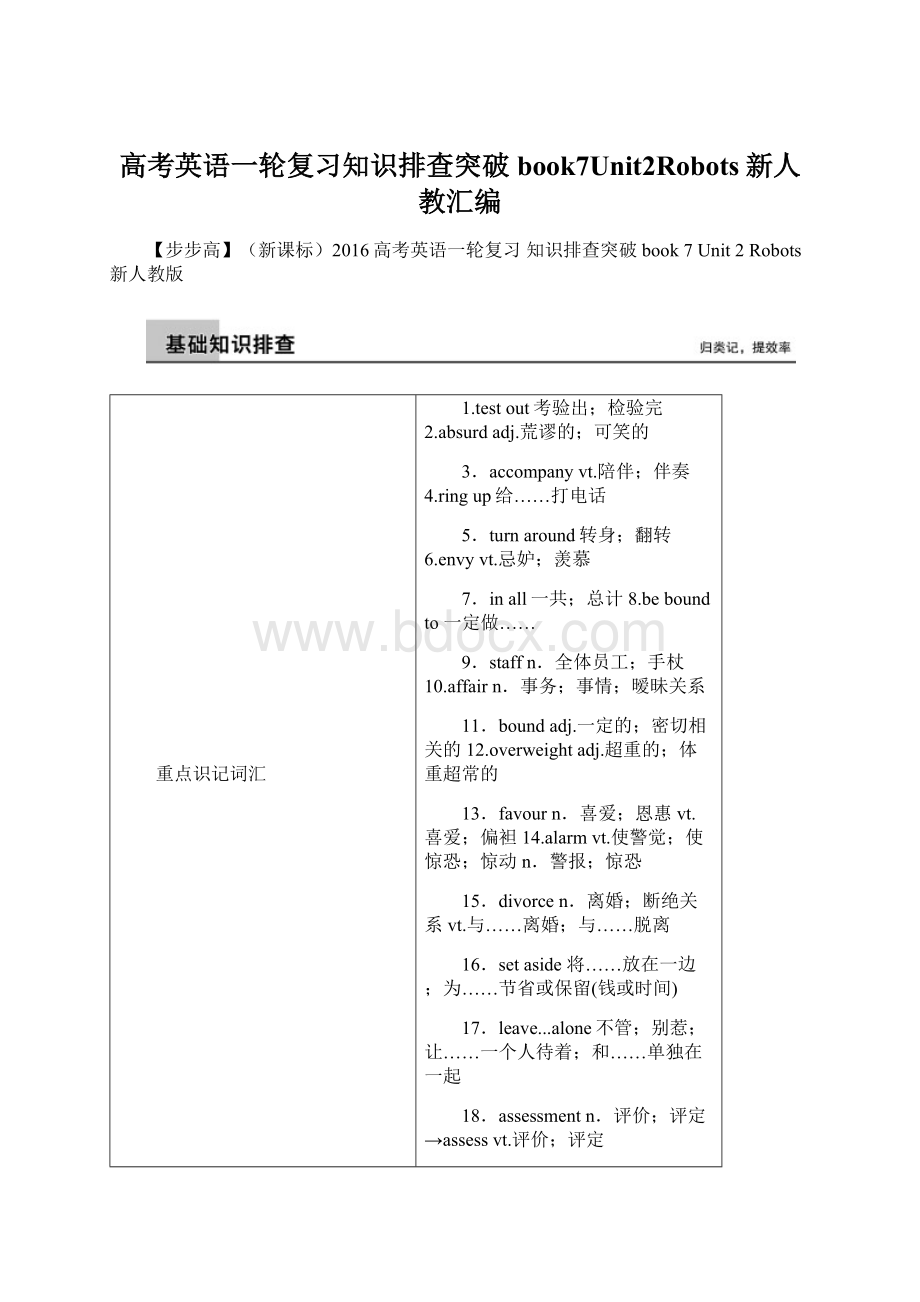 高考英语一轮复习知识排查突破book7Unit2Robots新人教汇编Word格式文档下载.docx_第1页