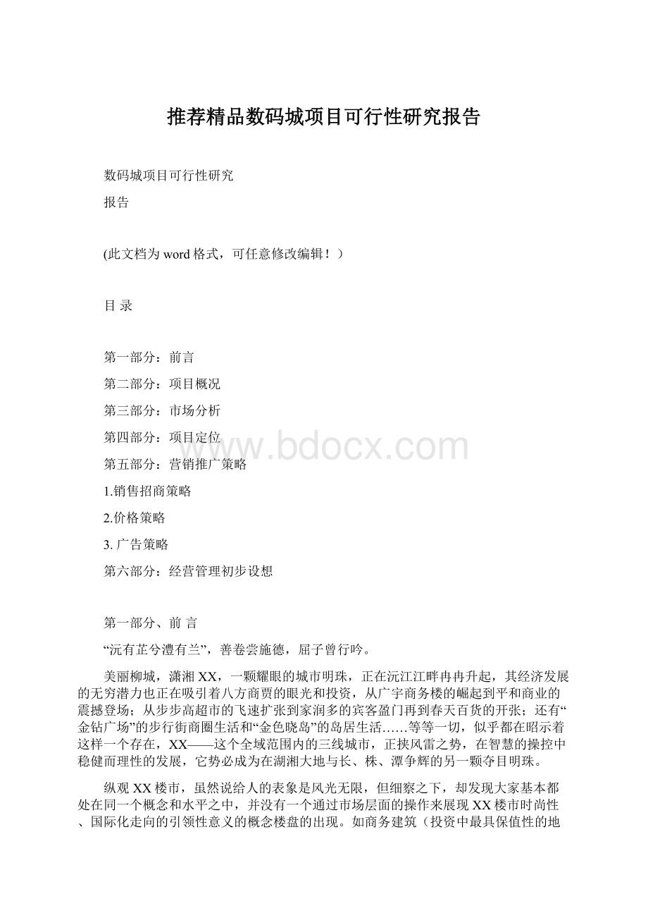 推荐精品数码城项目可行性研究报告Word下载.docx