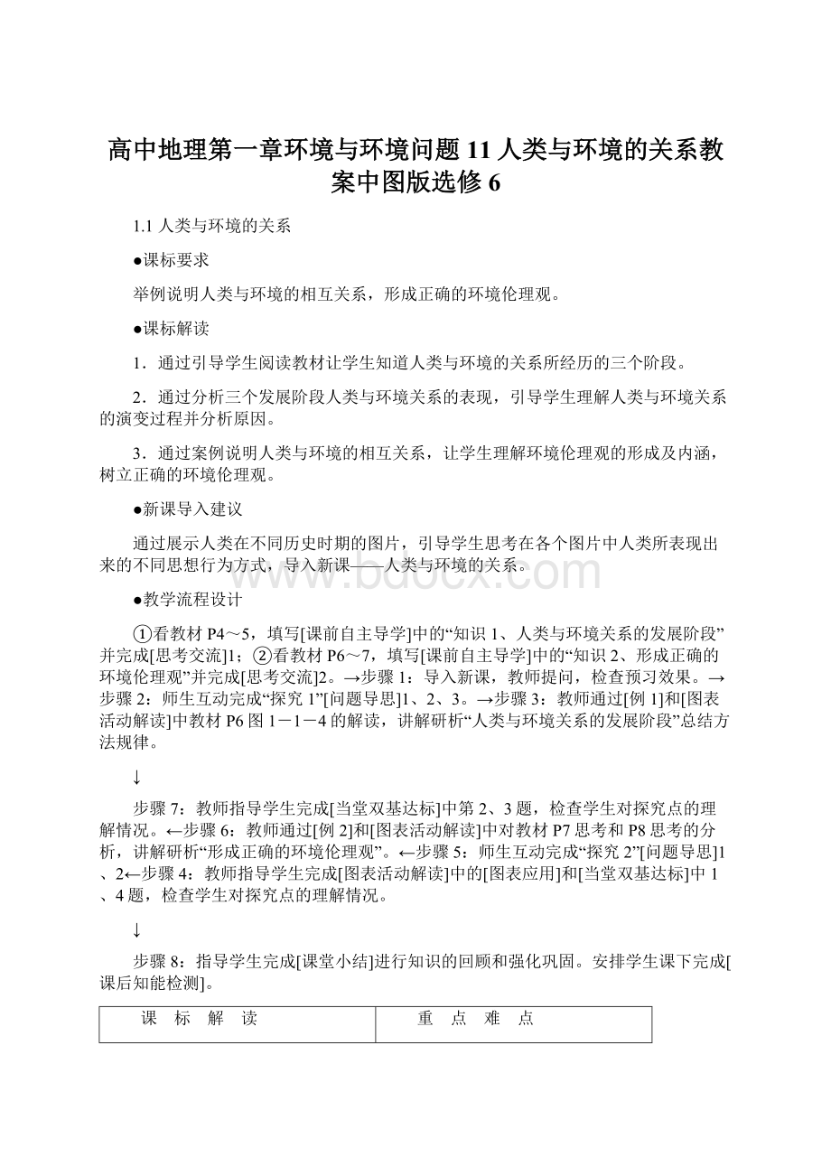 高中地理第一章环境与环境问题11人类与环境的关系教案中图版选修6Word文件下载.docx