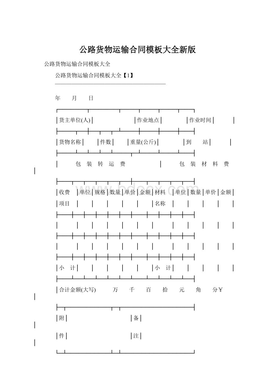 公路货物运输合同模板大全新版Word文件下载.docx_第1页