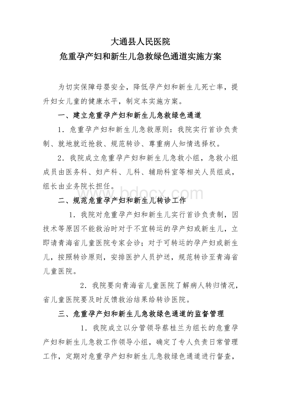 危重孕产妇和新生儿急救绿色通道实施方案Word文件下载.doc