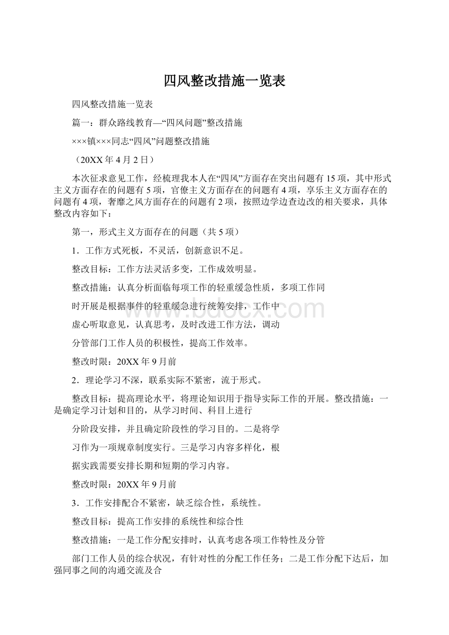 四风整改措施一览表.docx