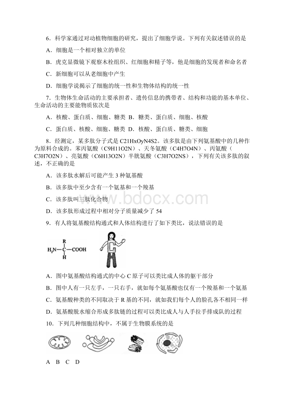 山东省枣庄市薛城区舜耕中学学年高一上学期月考生物试题Word格式.docx_第2页