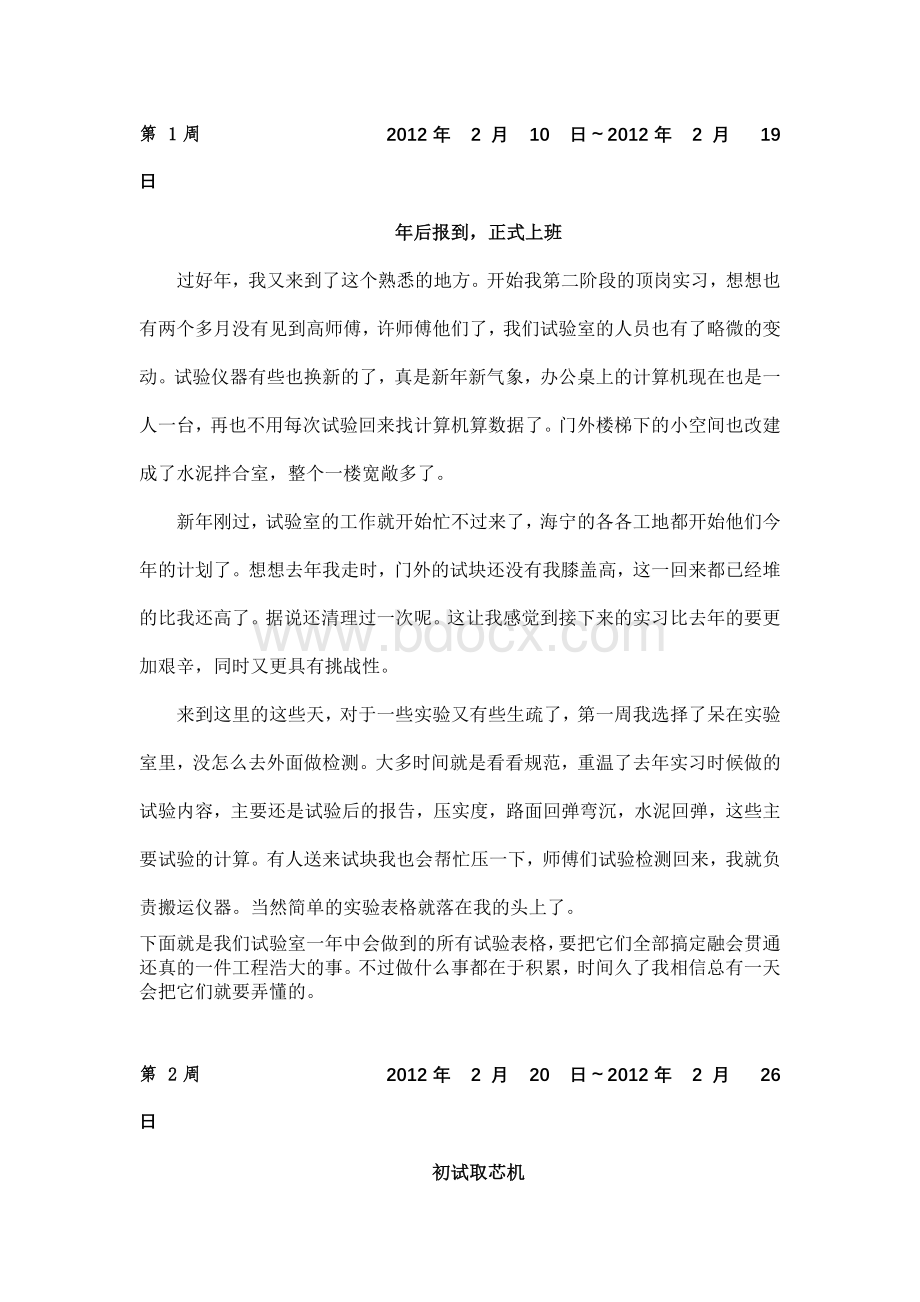 道路桥梁专业顶岗实习周记、总结.doc