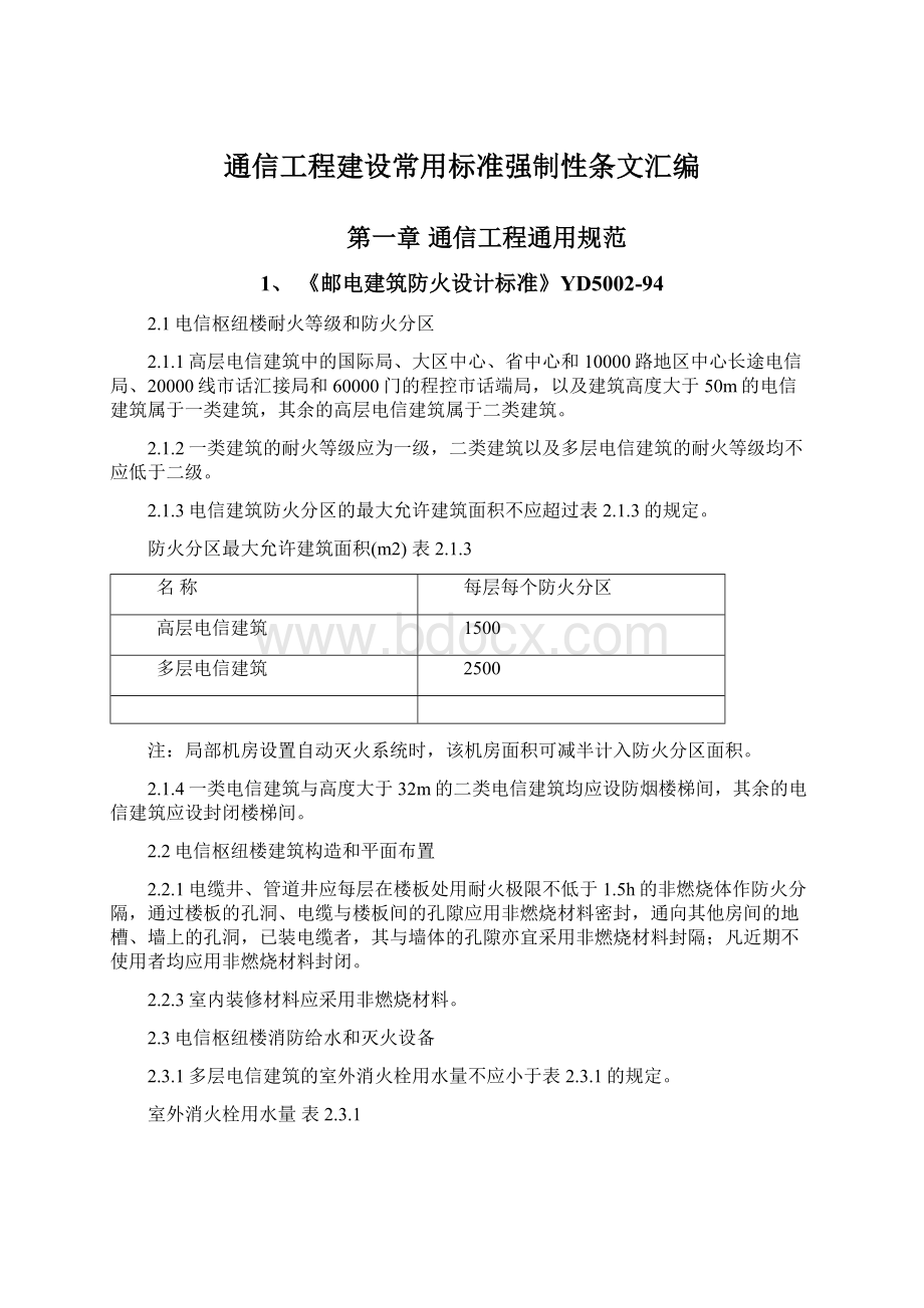 通信工程建设常用标准强制性条文汇编Word文档格式.docx_第1页