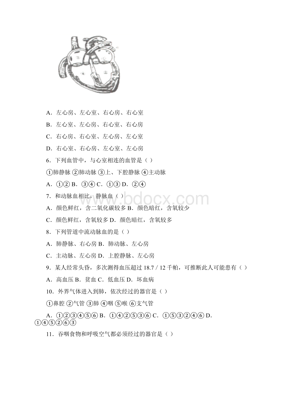 江苏省盐城市景山中学学年七年级下学期期中考试生物试题Word格式文档下载.docx_第2页