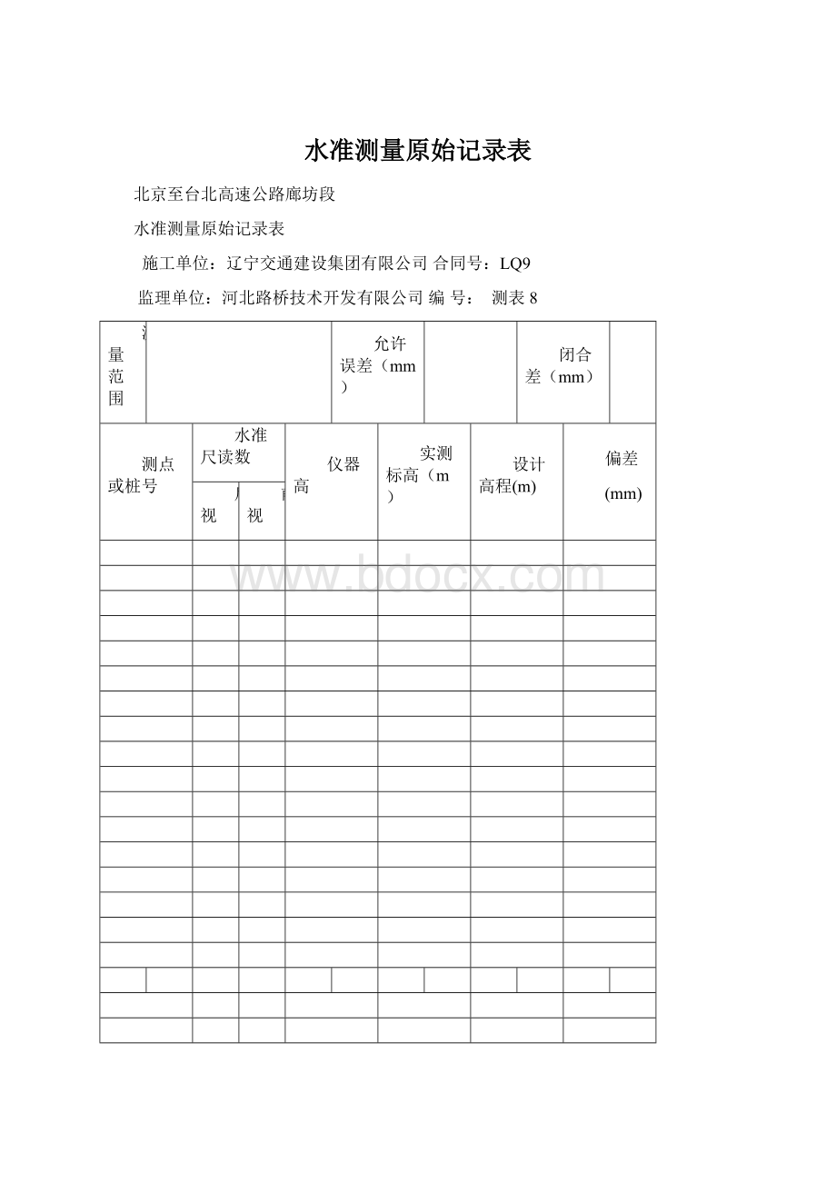 水准测量原始记录表文档格式.docx