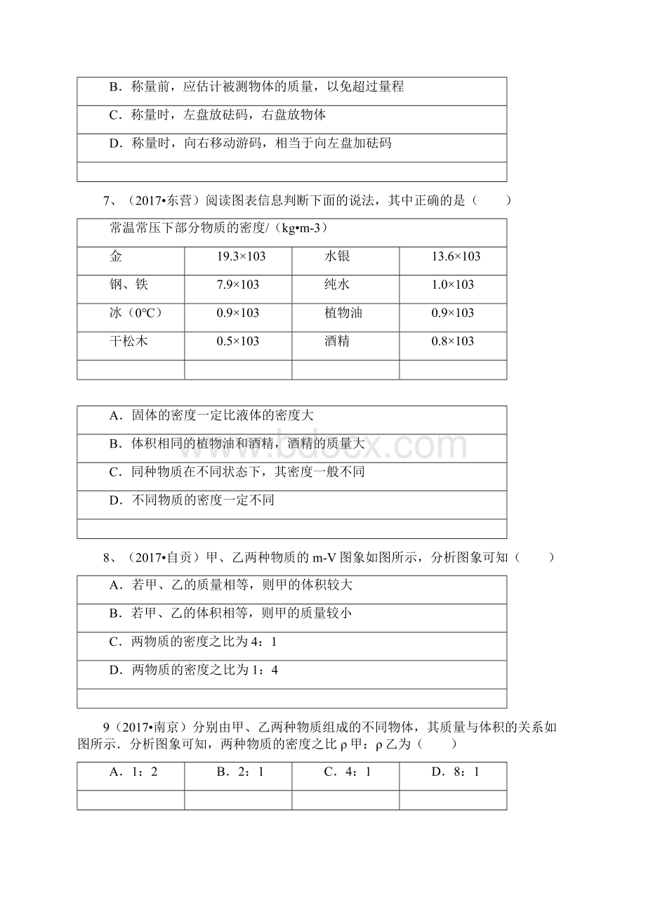 中考物理《质量与密度》试题汇编.docx_第2页