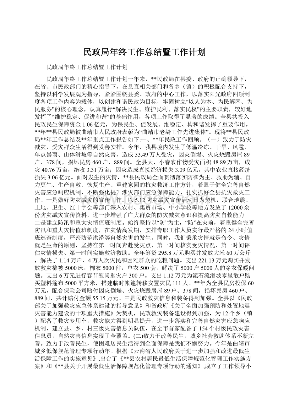 民政局年终工作总结暨工作计划.docx