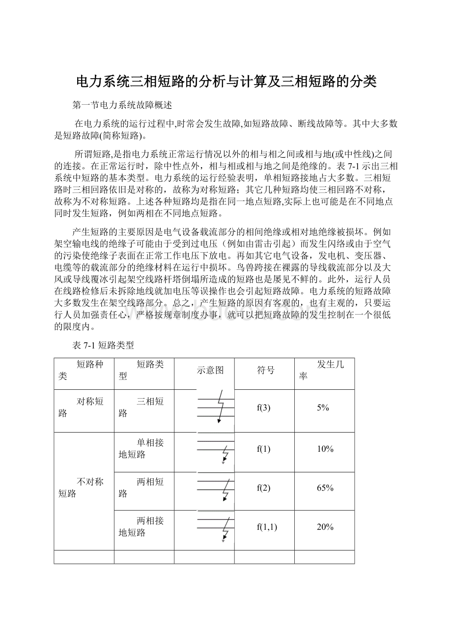 电力系统三相短路的分析与计算及三相短路的分类Word文档格式.docx_第1页