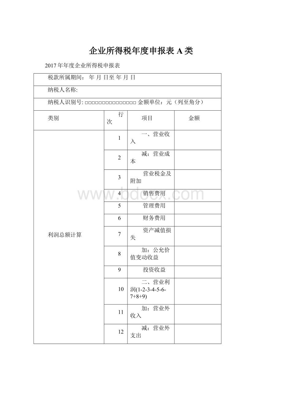 企业所得税年度申报表A类.docx