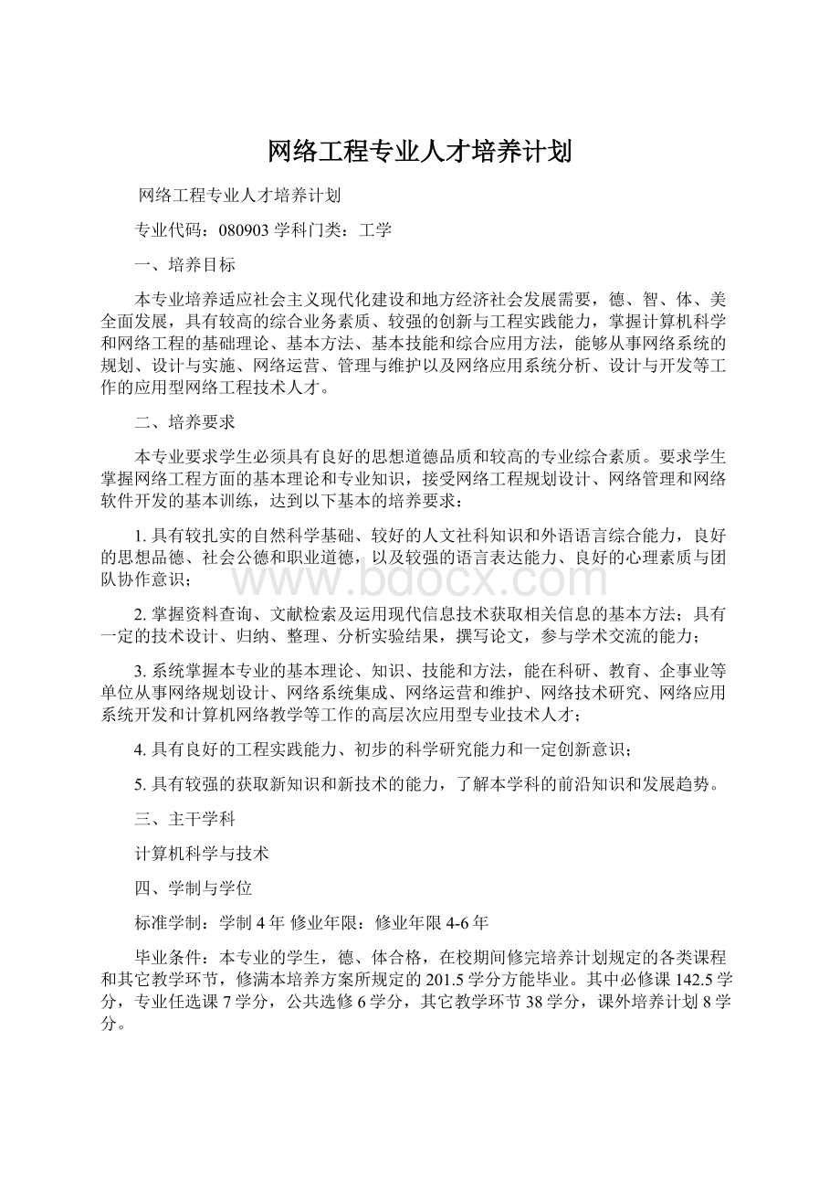 网络工程专业人才培养计划.docx