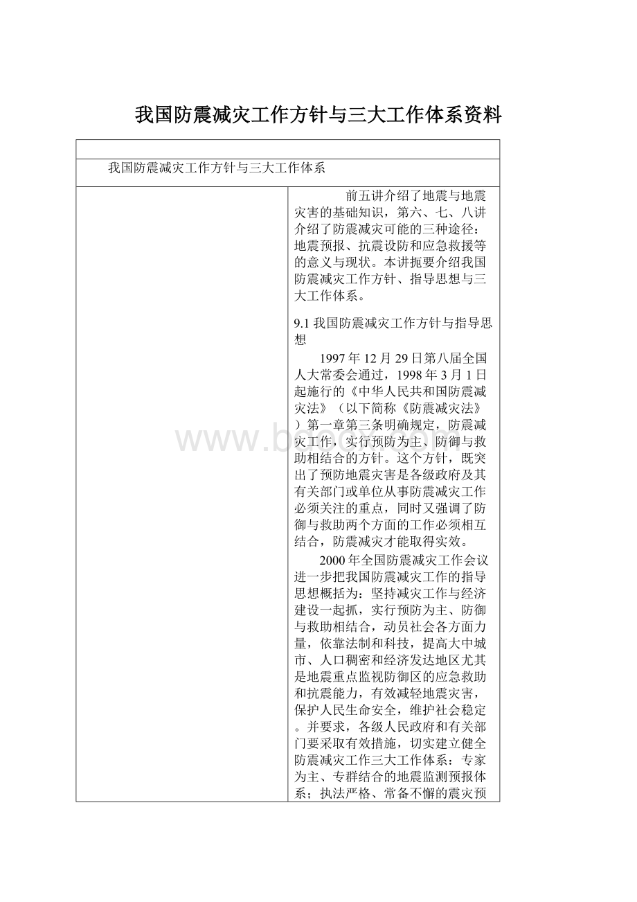 我国防震减灾工作方针与三大工作体系资料.docx