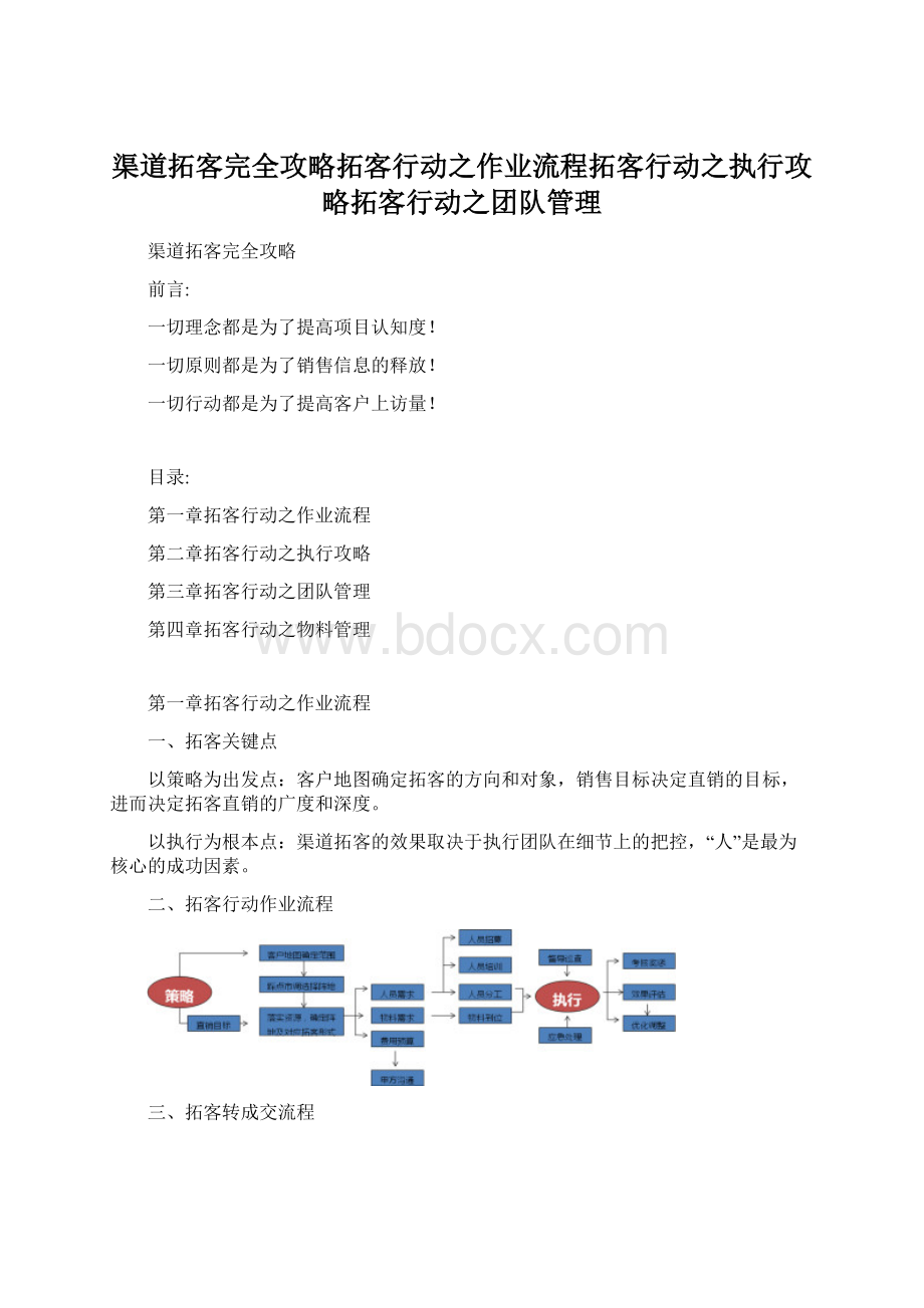 渠道拓客完全攻略拓客行动之作业流程拓客行动之执行攻略拓客行动之团队管理.docx_第1页