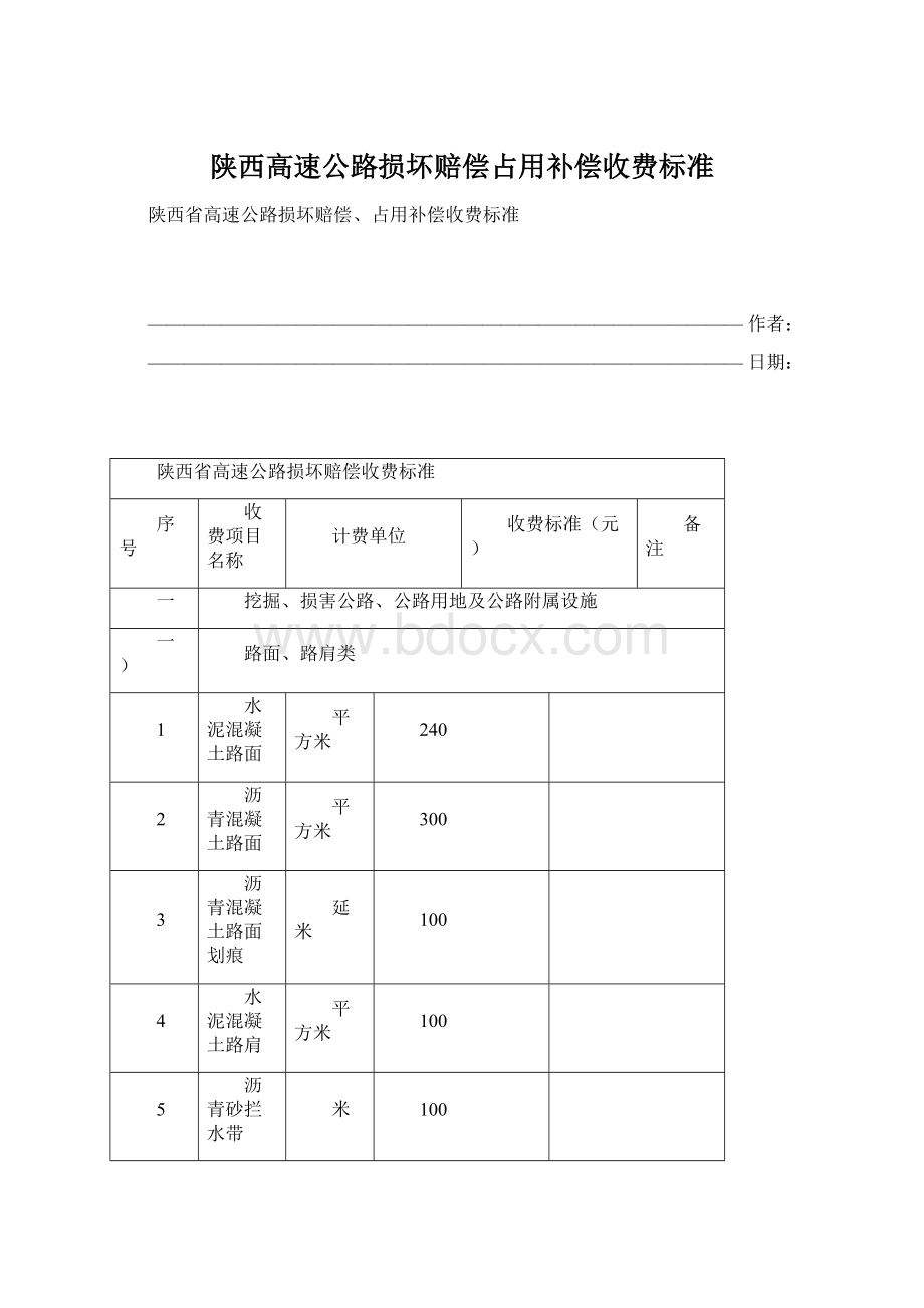 陕西高速公路损坏赔偿占用补偿收费标准Word文档格式.docx_第1页