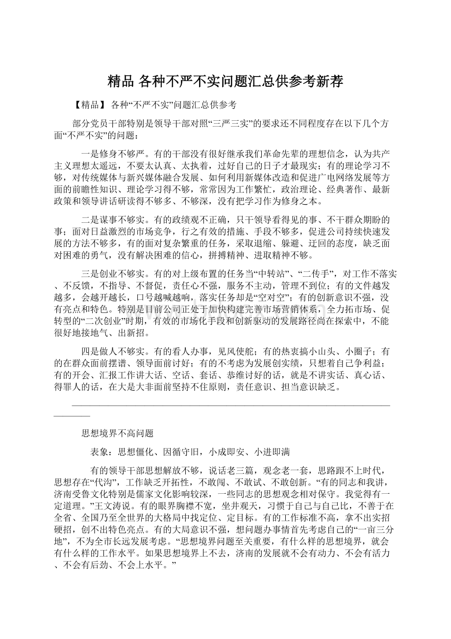 精品 各种不严不实问题汇总供参考新荐.docx_第1页