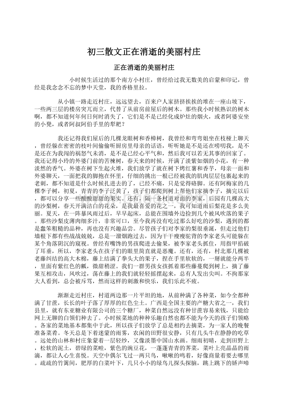 初三散文正在消逝的美丽村庄Word文档下载推荐.docx