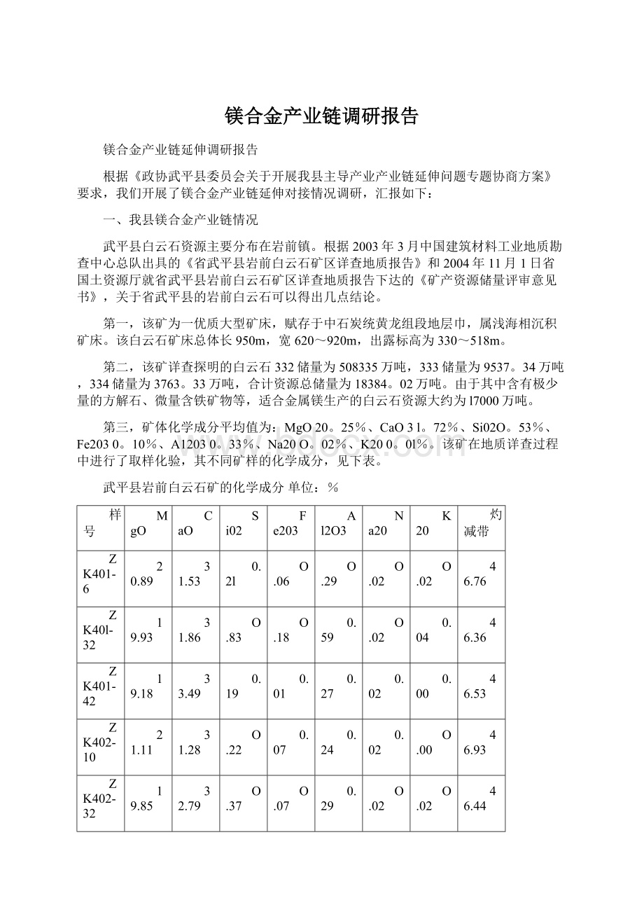 镁合金产业链调研报告文档格式.docx